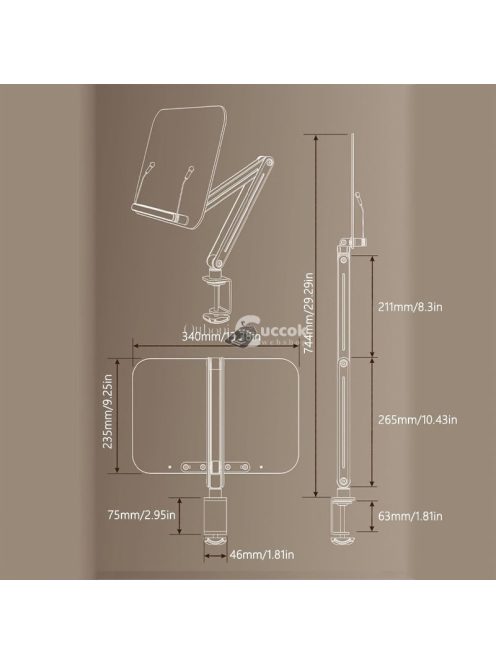 Számítógép karfára szerelhető, magasságállítható és forgatható asztali állvány