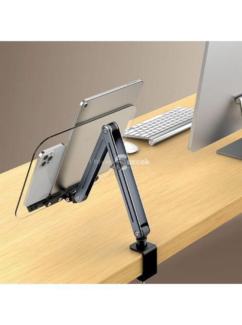 Számítógép karfára szerelhető, magasságállítható és forgatható asztali állvány