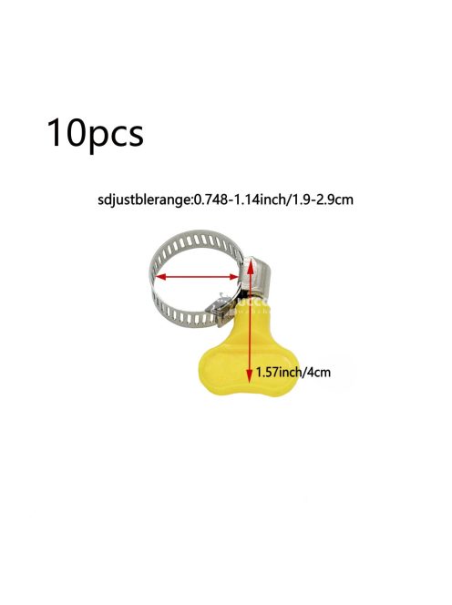 10db Állítható Sárga Műanyag Fogantyús Tömlőbilincs
