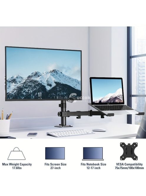 Ergonomikus, állítható laptopállvány, szénacél karral