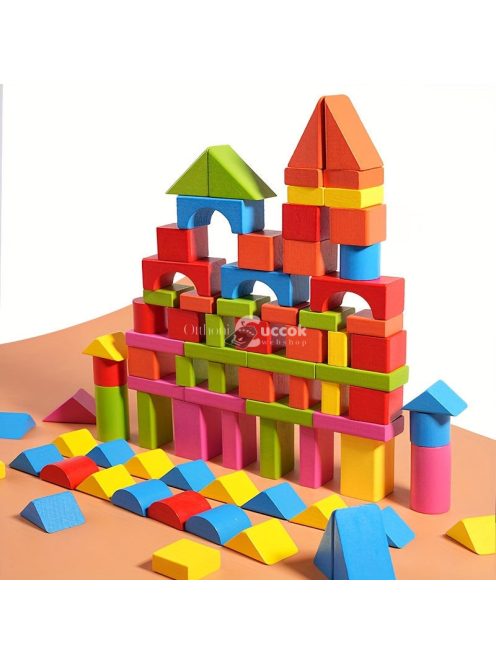 82 db-os színes fa építőkocka