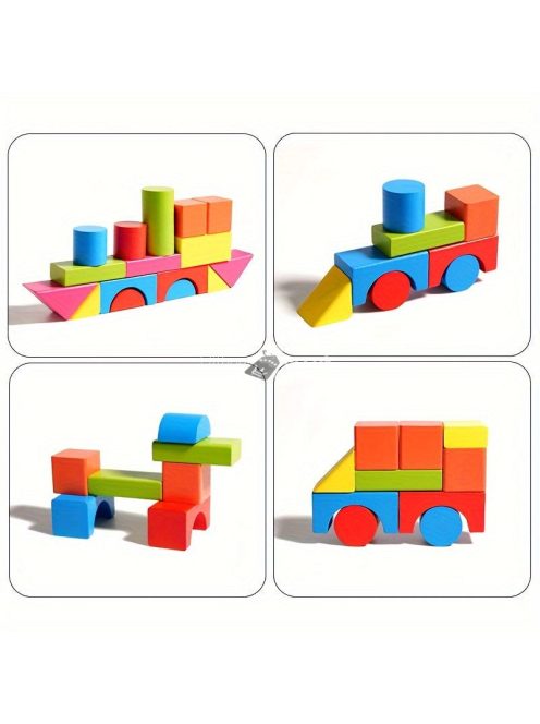 82 db-os színes fa építőkocka