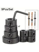 9 darabos precíziós faipar fúrószár készlet állítható mélységállítóval