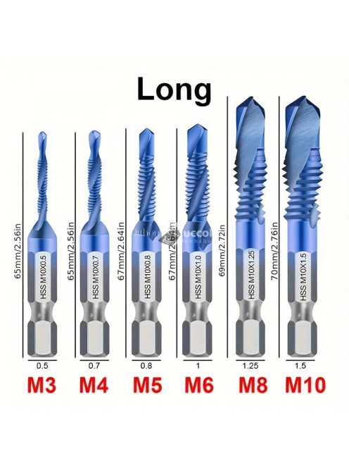 6db Titán Bevonatú Hatlapú Szárú HSS Csavarmenetes Metrikus Menetfúrófej