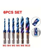 6db Titán Bevonatú Hatlapú Szárú HSS Csavarmenetes Metrikus Menetfúrófej