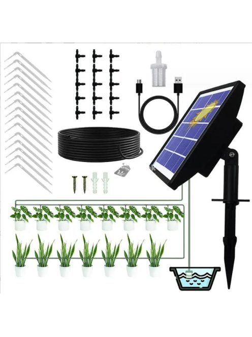 Napelemes öntözőrendszer – automatikus csepegtető öntöző készlet, önöntöző eszköz, 2000 mAh akkumulátorral"