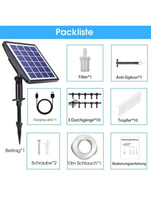 Napelemes öntözőrendszer – automatikus csepegtető öntöző készlet, önöntöző eszköz, 2000 mAh akkumulátorral"