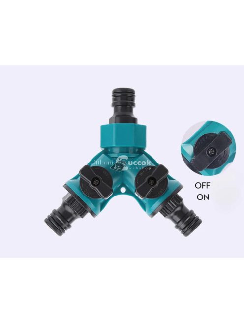 2-utas kerti tömlő elosztó – öntözéshez, virágültetéshez, vízmegállító csappal