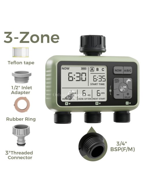 Kerti vízidőzítő – 3 zónás programozható automatikus öntöző időzítő, eső késleltető