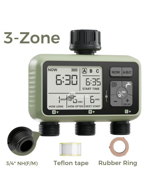 Kerti vízidőzítő – 3 zónás programozható automatikus öntöző időzítő, eső késleltető