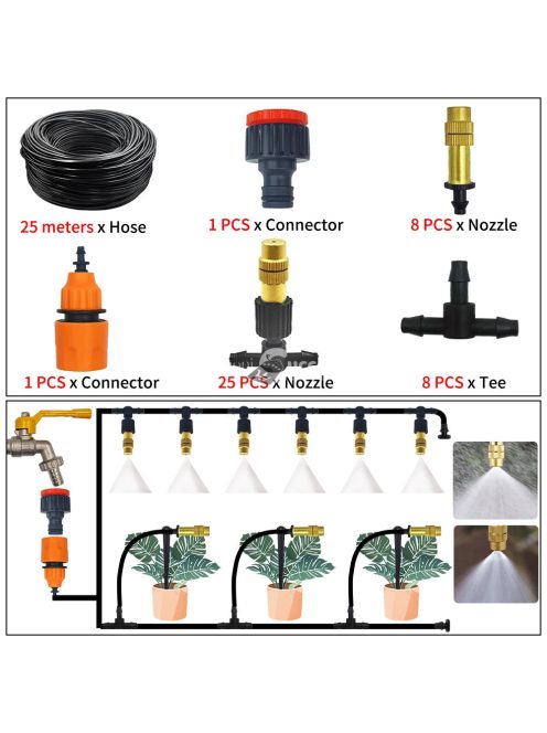 Réz ködpermetező rendszer kerti öntözéshez