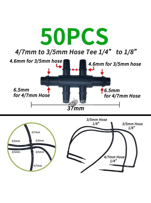50 db 3-utas T-idom műanyag csőcsatlakozó
