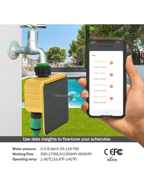 WiFi napenergiás öntöző időzítő Smart Life vezérléssel