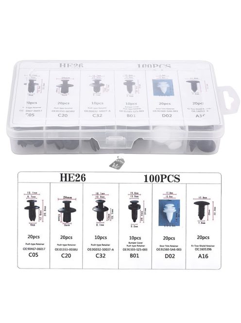 100db + doboz 6 méretű rögzítő klip készlet