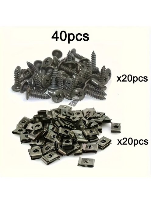 40 darabos autójavító készlet: Tartós vascsavarok és ülésrögzítő klipek, motor sárvédő és lökhárító védőbilincsek - Alapvető autó kiegészítők