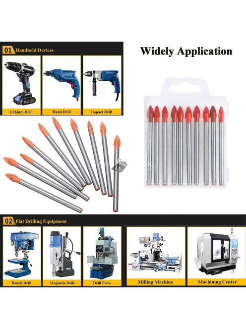 10db Professzionális 6mm-es Csempe és Üvegcserép Fúrókészlet