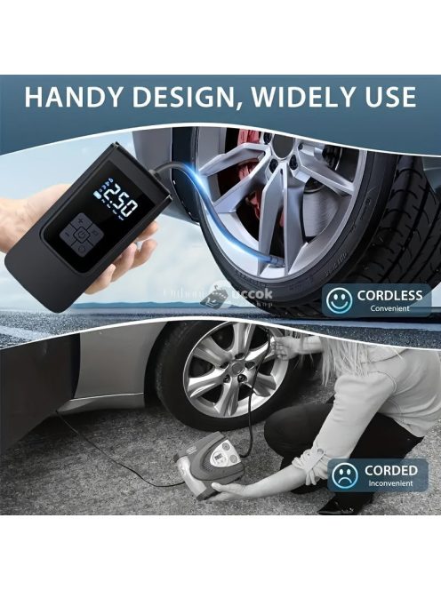 Nagy Kapacitású Hordozható Gumiabroncs Felfújó Digitális Nyomásmérővel és LED Fénnyel