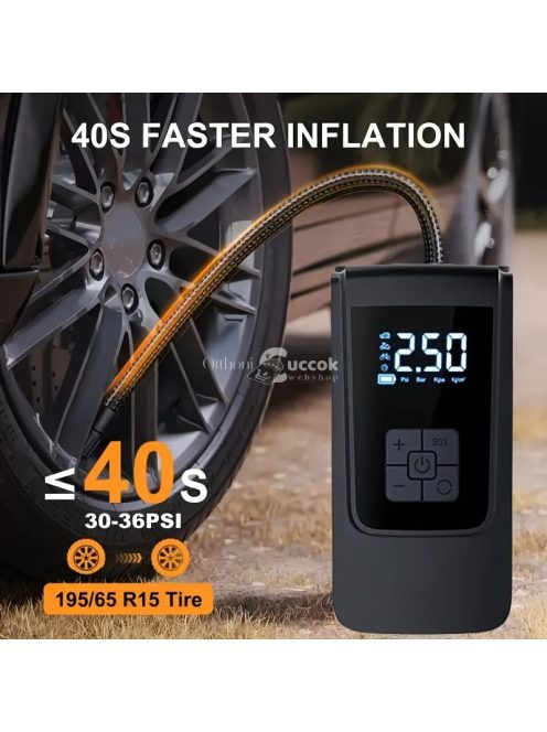Nagy Kapacitású Hordozható Gumiabroncs Felfújó Digitális Nyomásmérővel és LED Fénnyel