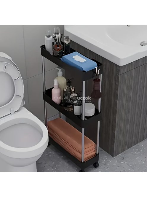 Vékony, gördülő fürdőszobai tárolókocsi