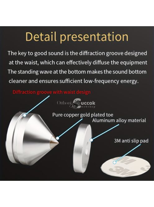 4 db nagy fémtüskéből álló készlet, réz és alumínium hangfalak számára