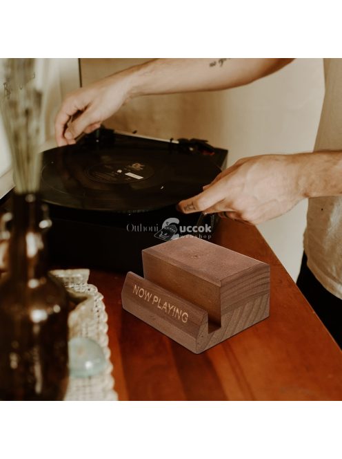 Prémium Fekete Fa Vinyl Lemez és CD Tároló Polc