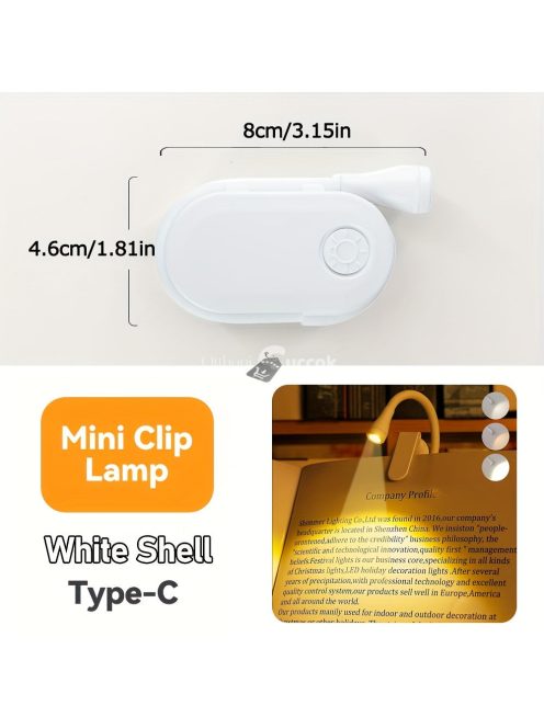 Új Mini Hordozható Csipeszes Könyv Lámpa Állítható Fényerővel Három Színben