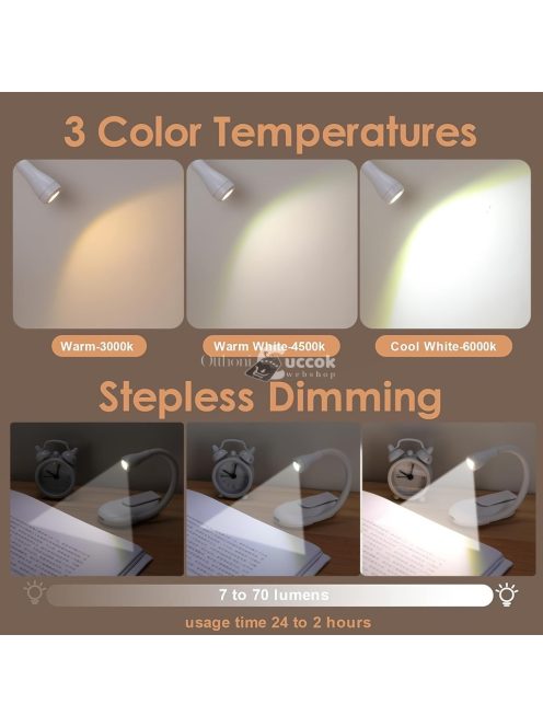 Új Mini Hordozható Csipeszes Könyv Lámpa Állítható Fényerővel Három Színben