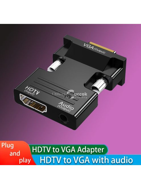 HDTV-VGA adapter konverter 1080P felbontással és 3.5mm audio kimenettel