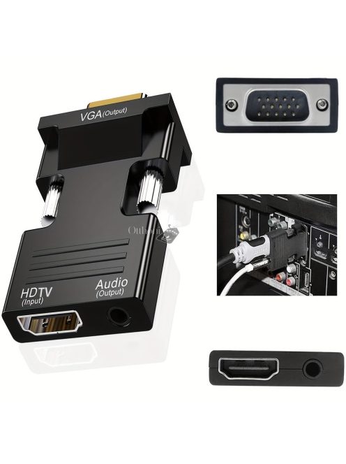 HDTV-VGA adapter konverter 1080P felbontással és 3.5mm audio kimenettel
