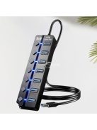 USB 3.0 hub, 7 portos elosztó független be-/kikapcsoló kapcsolókkal és LED-jelzőfényekkel