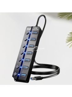   USB 3.0 hub, 7 portos elosztó független be-/kikapcsoló kapcsolókkal és LED-jelzőfényekkel