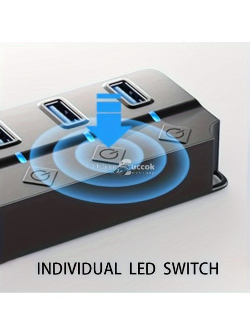 USB 3.0 hub, 7 portos elosztó független be-/kikapcsoló kapcsolókkal és LED-jelzőfényekkel