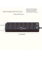 USB 3.0 hub, 7 portos elosztó független be-/kikapcsoló kapcsolókkal és LED-jelzőfényekkel