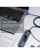 USB 3.0 hub, 7 portos elosztó független be-/kikapcsoló kapcsolókkal és LED-jelzőfényekkel