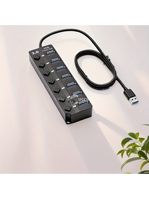 USB 3.0 hub, 7 portos elosztó független be-/kikapcsoló kapcsolókkal és LED-jelzőfényekkel