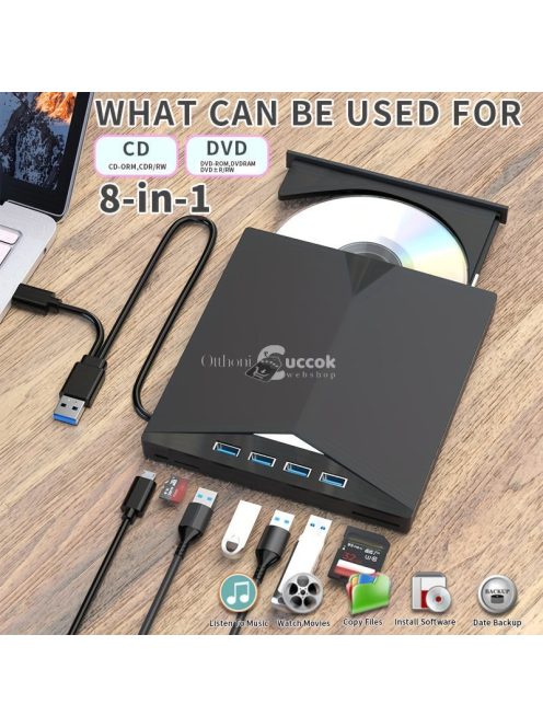 7-az-1-ben USB 3.0 Hordozható CD/DVD Meghajtó