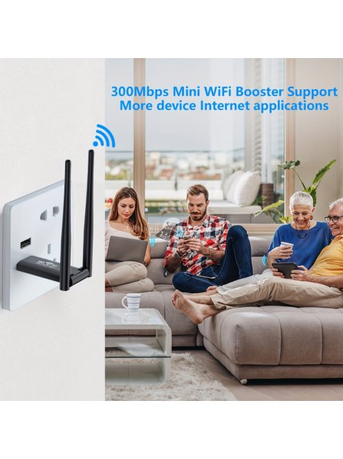 USB vezeték nélküli WiFi hatótávnövelő, 300Mbps hálózati jelerősítő