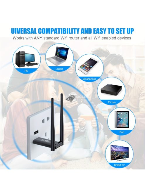 USB vezeték nélküli WiFi hatótávnövelő, 300Mbps hálózati jelerősítő