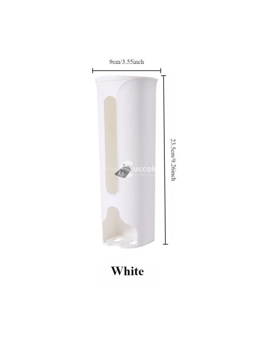 Műanyag zacskótartó, fali vagy szekrényre szerelhető adagoló