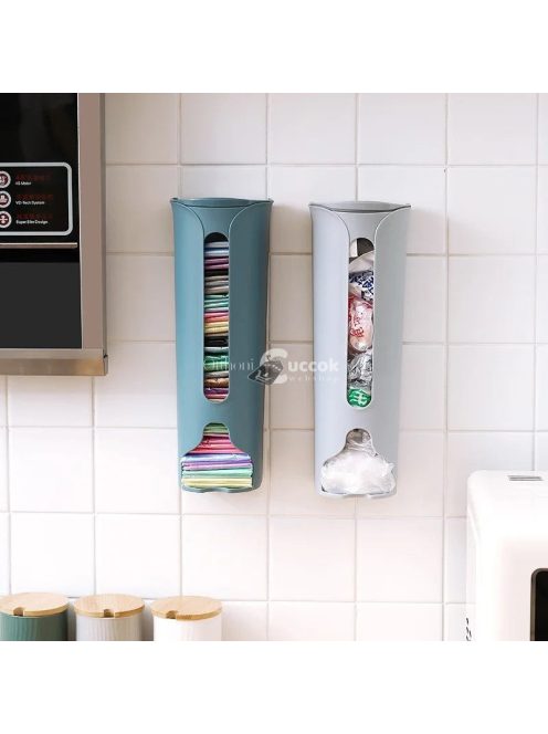 Műanyag zacskótartó, fali vagy szekrényre szerelhető adagoló