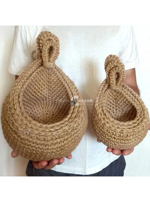 Kézzel szőtt kenderkötél tárolókosár falra akasztható, gyümölcsökhöz és zöldségekhez