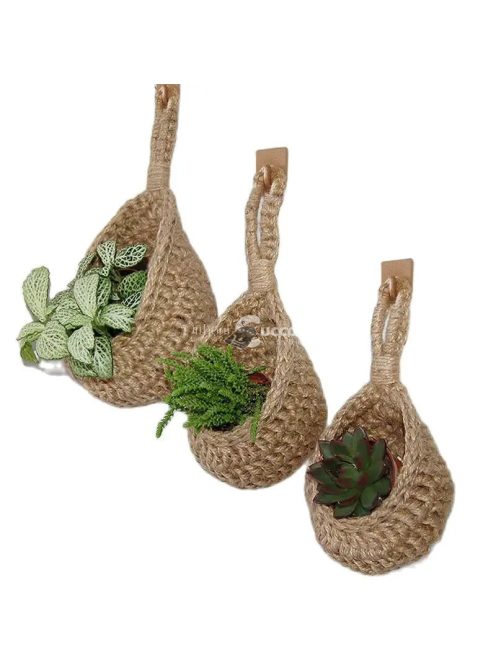 Kézzel szőtt kenderkötél tárolókosár falra akasztható, gyümölcsökhöz és zöldségekhez