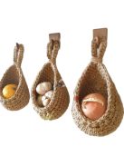 Kézzel szőtt kenderkötél tárolókosár falra akasztható, gyümölcsökhöz és zöldségekhez