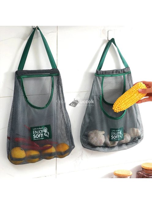 Konyhai hálós tárolózsák gyümölcsök, zöldségek és fokhagyma tárolására