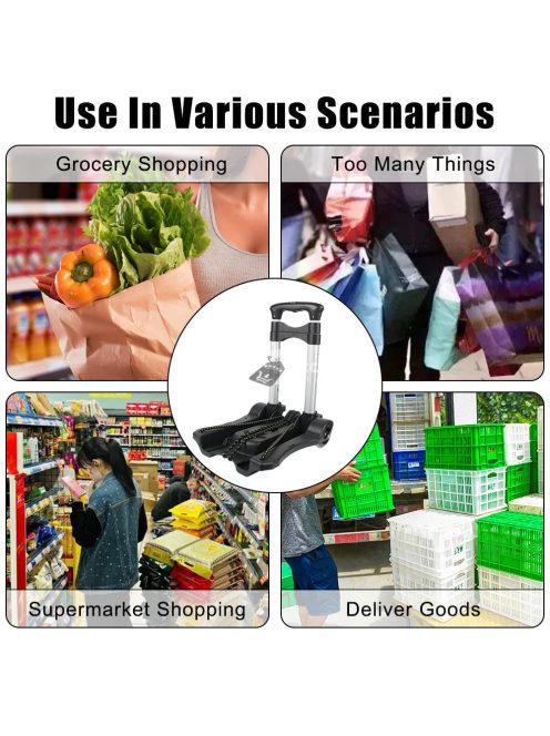 Összecsukható, hordozható kézikocsi, kétkerekű, 35 kg teherbírással