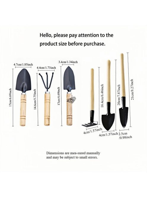 6 db-os mini kertészeti szerszámkészlet, amely alkalmas beltéri cserépültetésre