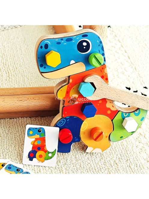 3-részes dinoszaurusz építő puzzle, csavarhúzóval