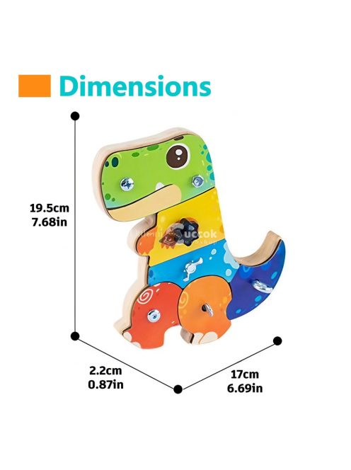 3-részes dinoszaurusz építő puzzle, csavarhúzóval