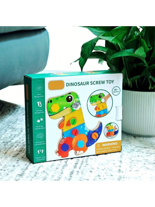 3-részes dinoszaurusz építő puzzle, csavarhúzóval