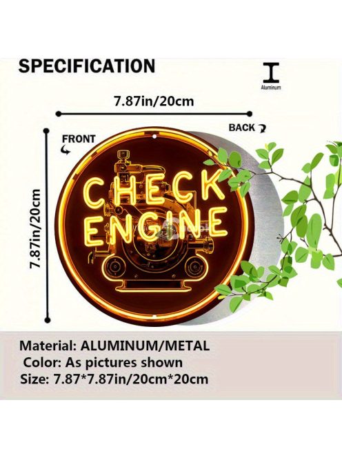 1db Retro Alumínium Check Engine Neon Tábla